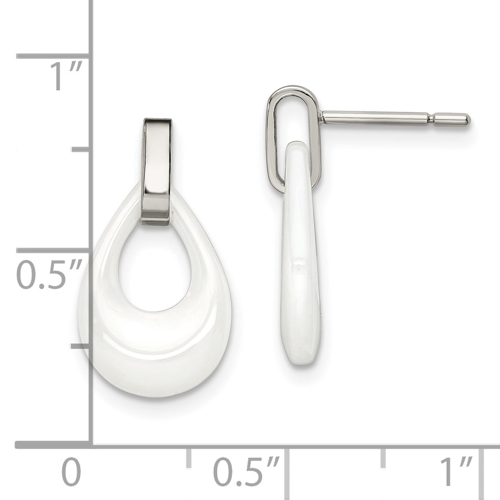Sophia Jewelers Stainless Steel & White Ceramic Dangle Earrings Elegant Gift Ready