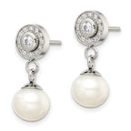 CZ & Freshwater Pearl Dangle Earrings in Stainless Steel