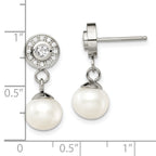 CZ & Freshwater Pearl Dangle Earrings in Stainless Steel