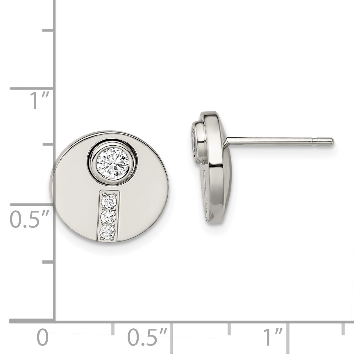 Sophia Jewelers Polished Stainless Steel CZ Button Earrings Gift Ready