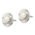 CZ & Freshwater Pearl Button Earrings in Stainless Steel