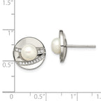 CZ & Freshwater Pearl Button Earrings in Stainless Steel