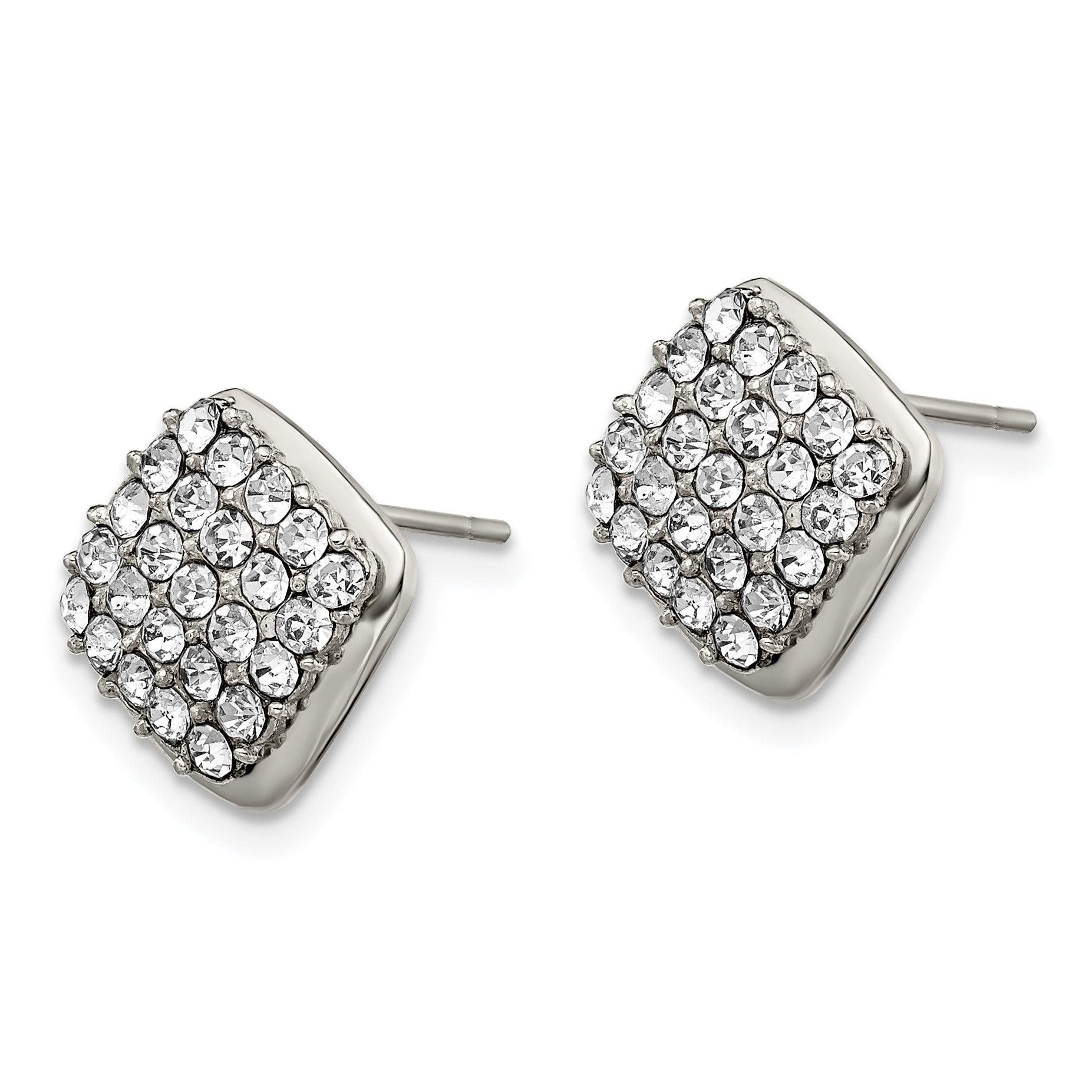 Crystal Square Post Earrings in Stainless Steel