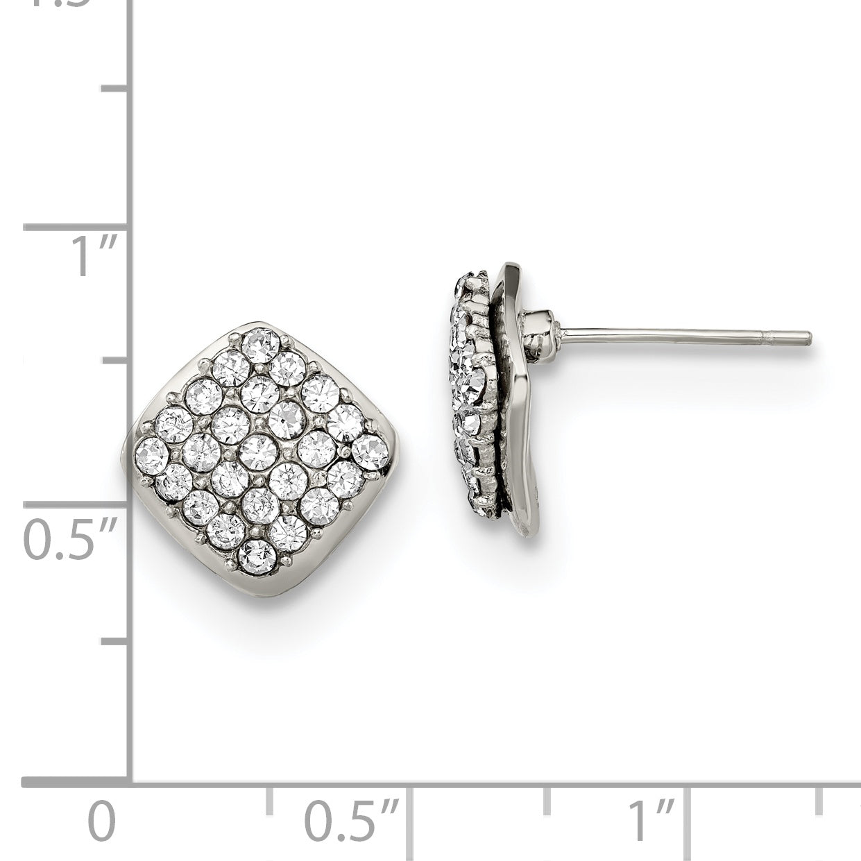 Crystal Square Post Earrings in Stainless Steel
