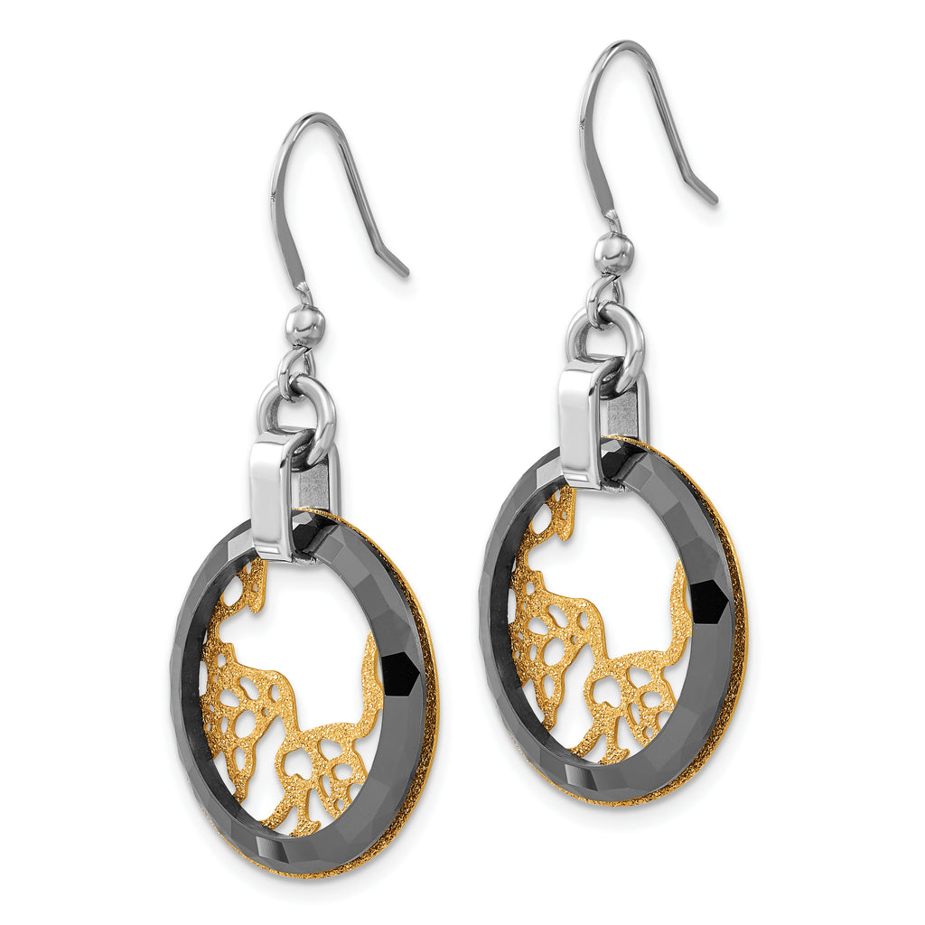 Laser-Cut Drop Earrings in Gold-Tone Stainless Steel & Ceramic