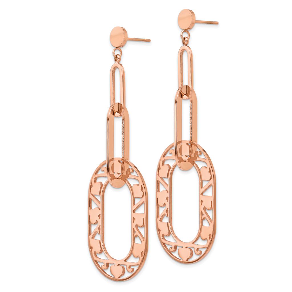 Rose-Tone Heart Dangle Earrings in Stainless Steel
