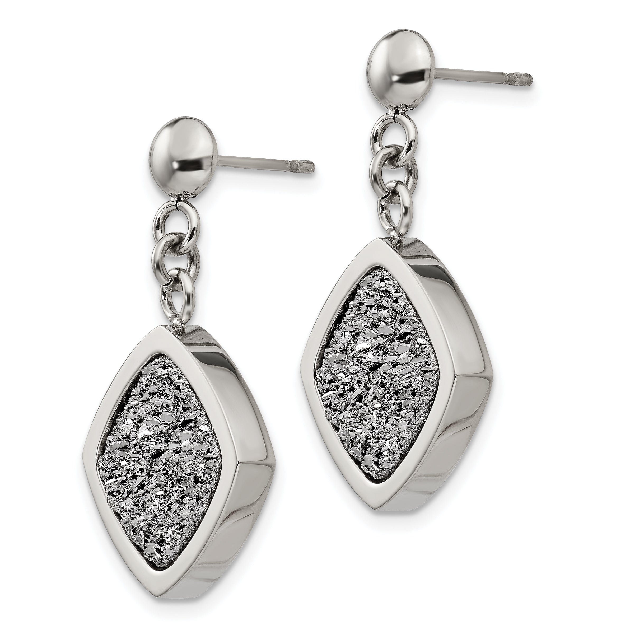 Silver Druzy Post Dangle Earrings in Stainless Steel