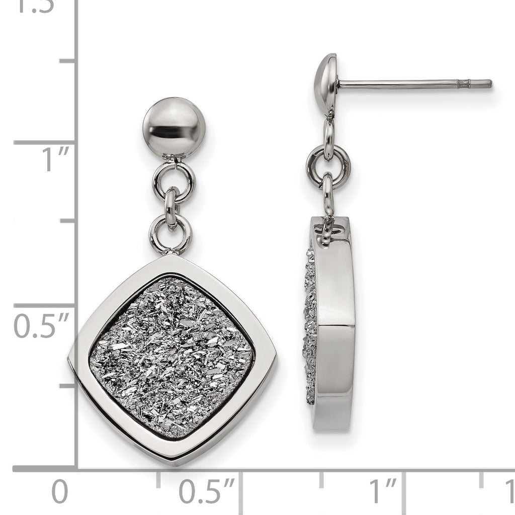 Silver Druzy Post Dangle Earrings in Stainless Steel