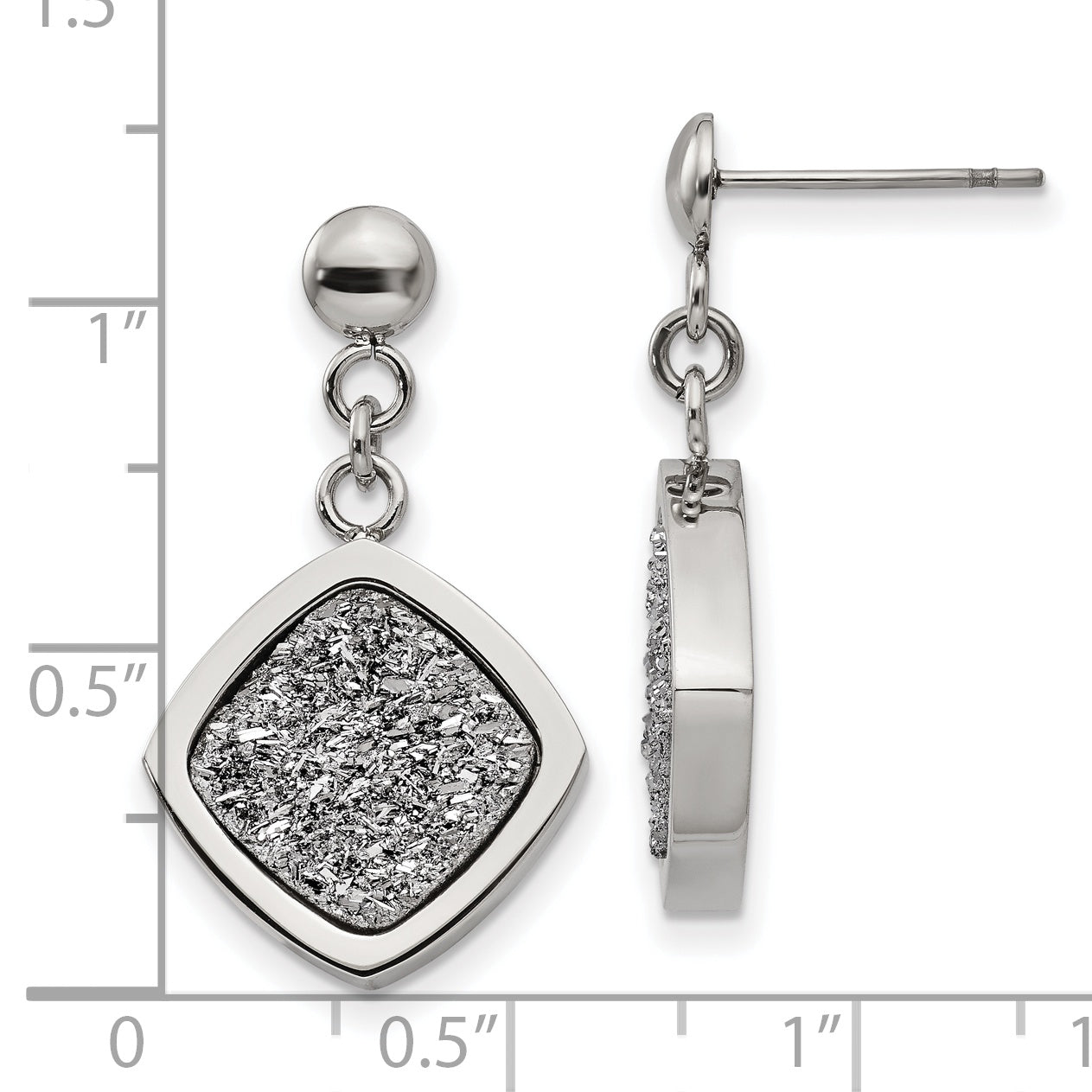 Silver Druzy Post Dangle Earrings in Stainless Steel