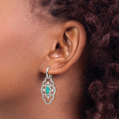 Sophia Jewelers Women's Polished Stainless Steel Drop Earrings with CZ & Turquoise