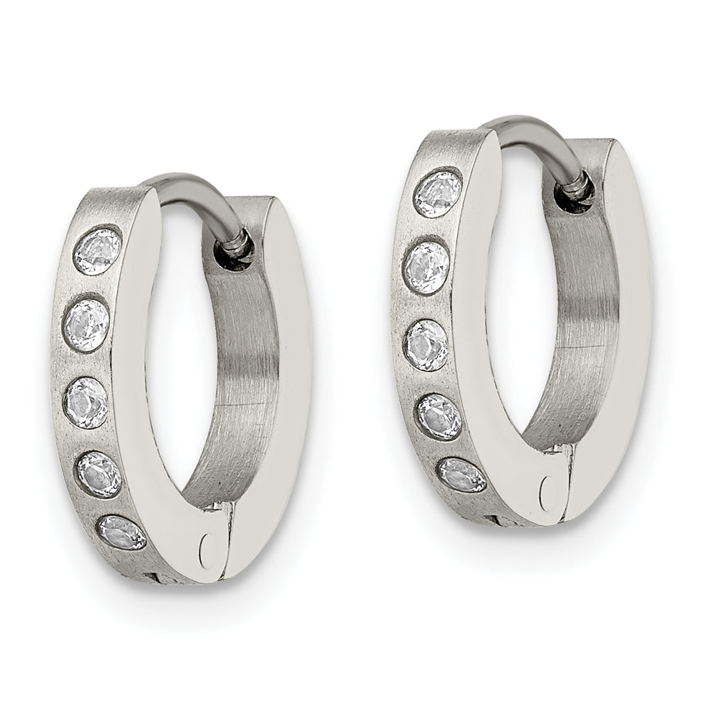 Sophia Jewelers Unisex Stainless Steel CZ Hoop Earrings Polished & Brushed Finish
