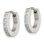 Sophia Jewelers Unisex Stainless Steel CZ Hoop Earrings Polished & Brushed Finish