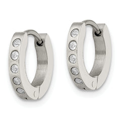 Sophia Jewelers Unisex Stainless Steel CZ Hoop Earrings Polished & Brushed Finish