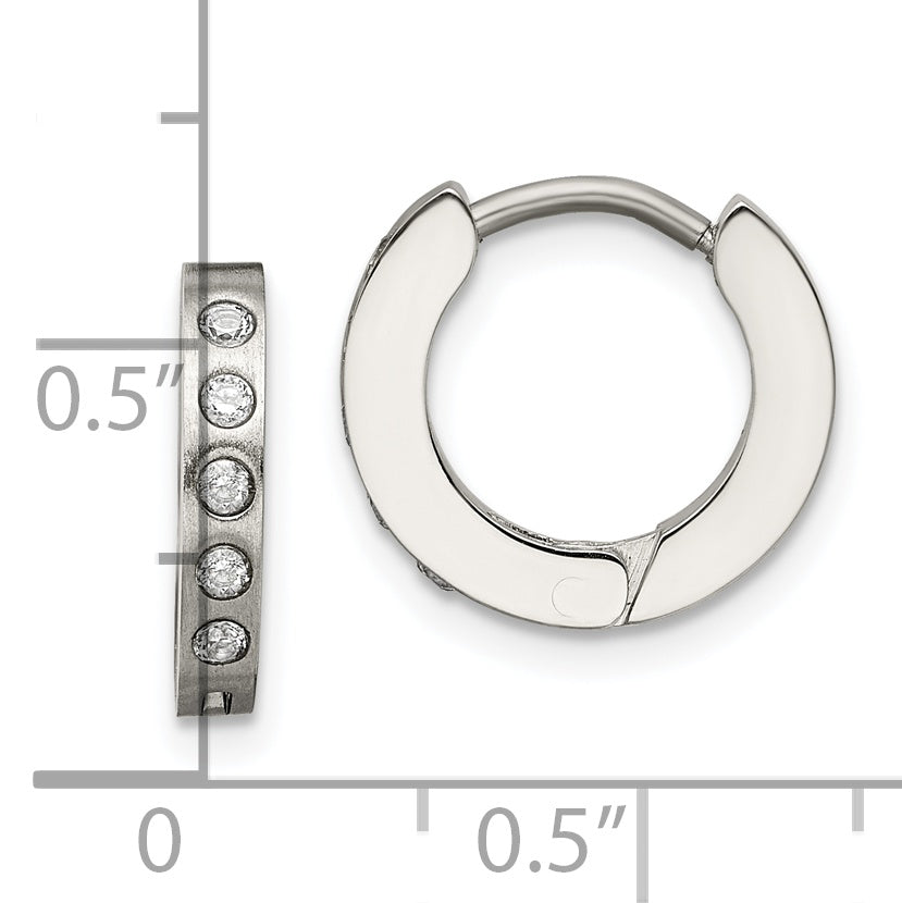Sophia Jewelers Unisex Stainless Steel CZ Hoop Earrings Polished & Brushed Finish