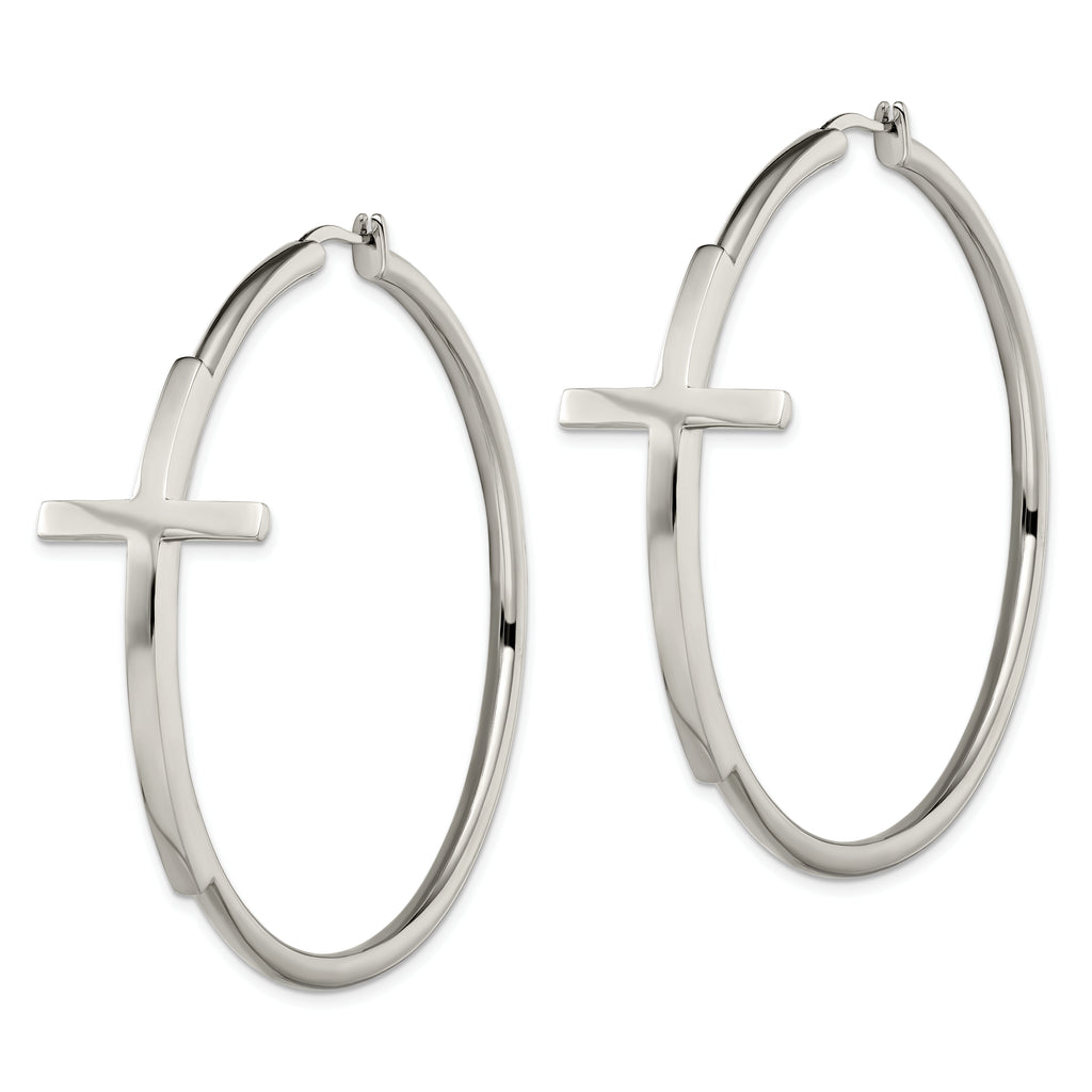 Polished Cross Hoop Earrings in Stainless Steel
