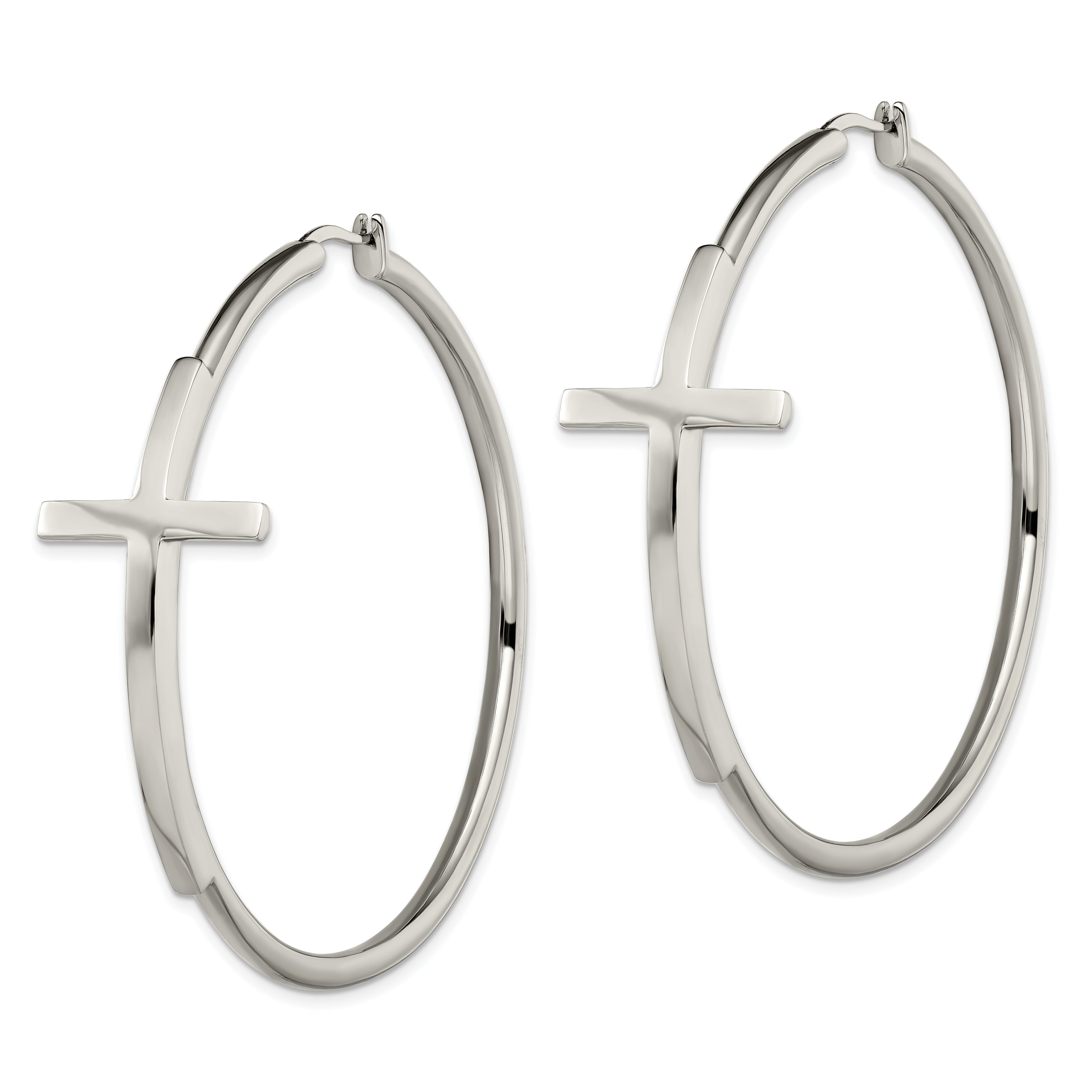 Polished Cross Hoop Earrings in Stainless Steel
