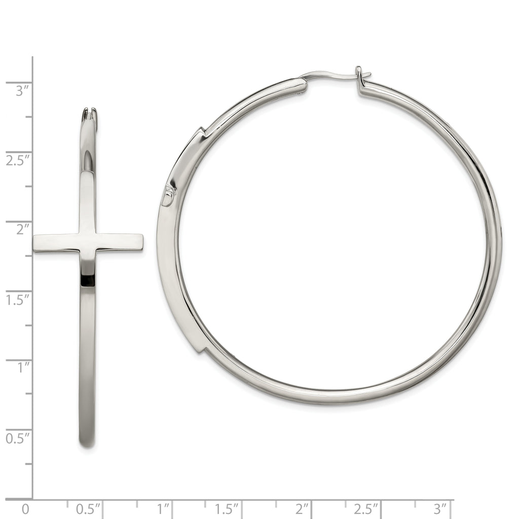 Polished Cross Hoop Earrings in Stainless Steel
