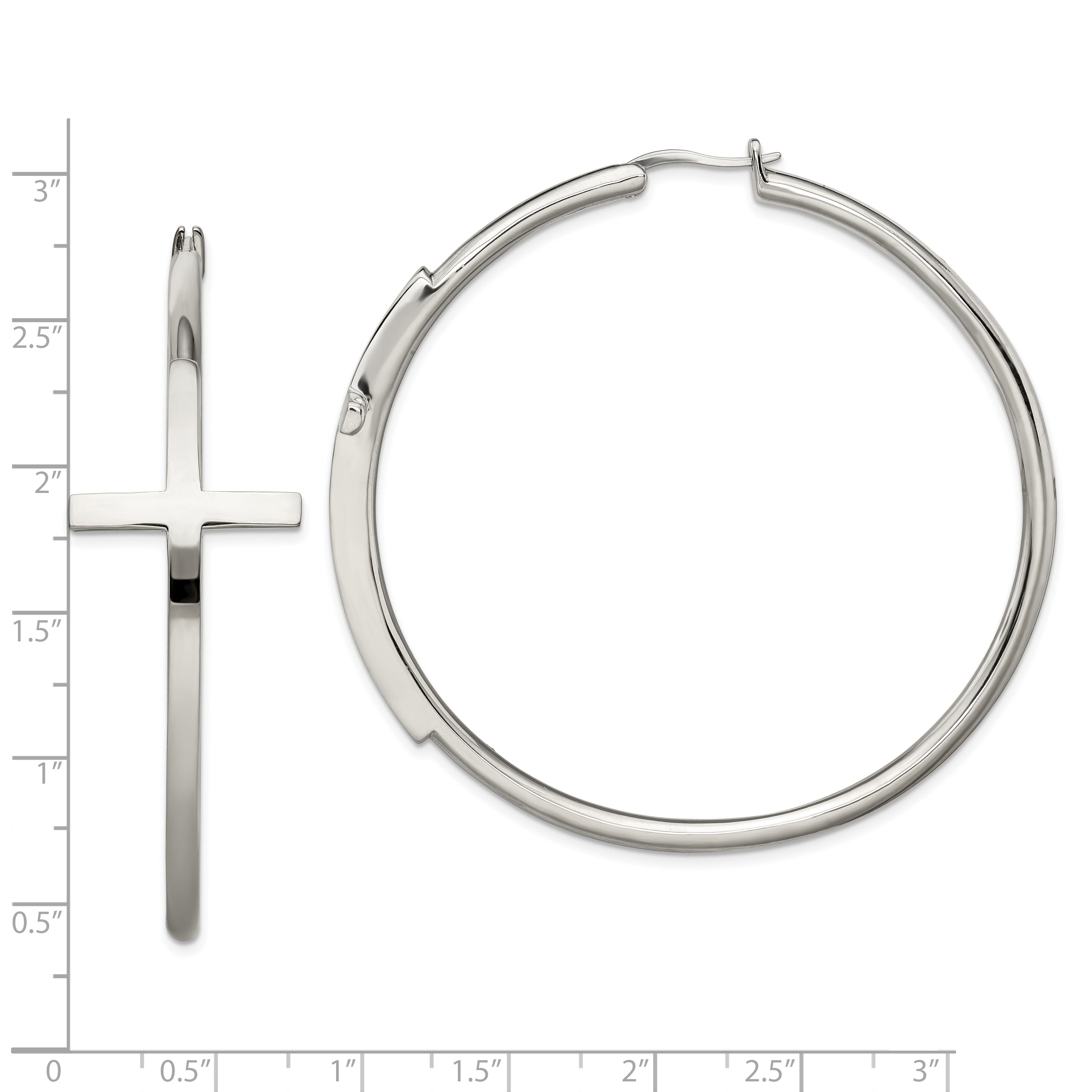 Polished Cross Hoop Earrings in Stainless Steel