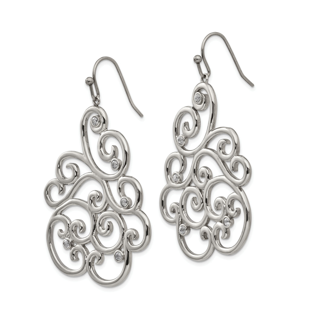 Filigree CZ Dangle Earrings in Stainless Steel