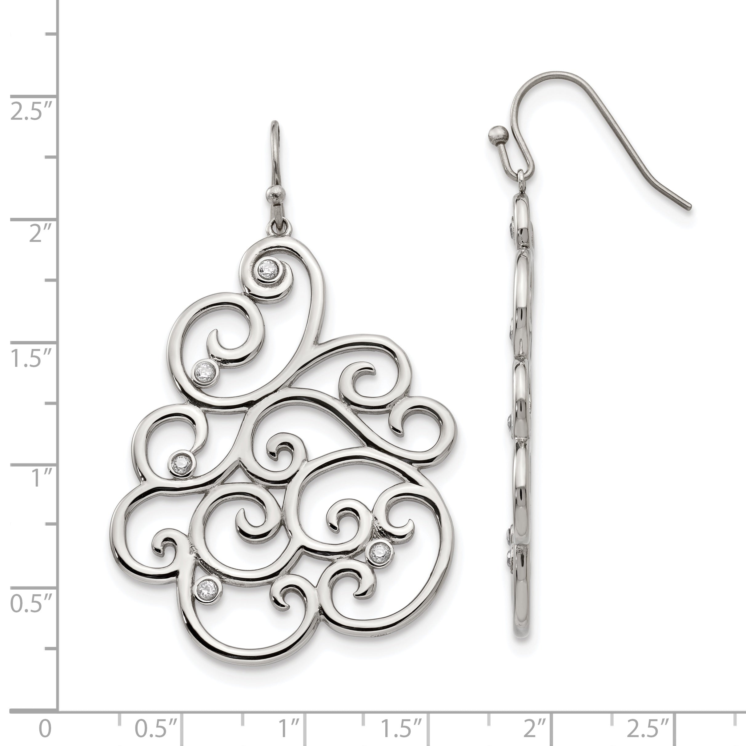 Filigree CZ Dangle Earrings in Stainless Steel