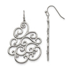 Chisel Stainless Steel Polished Filigree CZ Dangle Shepherd Hook Earrings