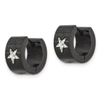 Chisel Stainless Steel Black Hoop Earrings with Grey Carbon Fiber Inlay