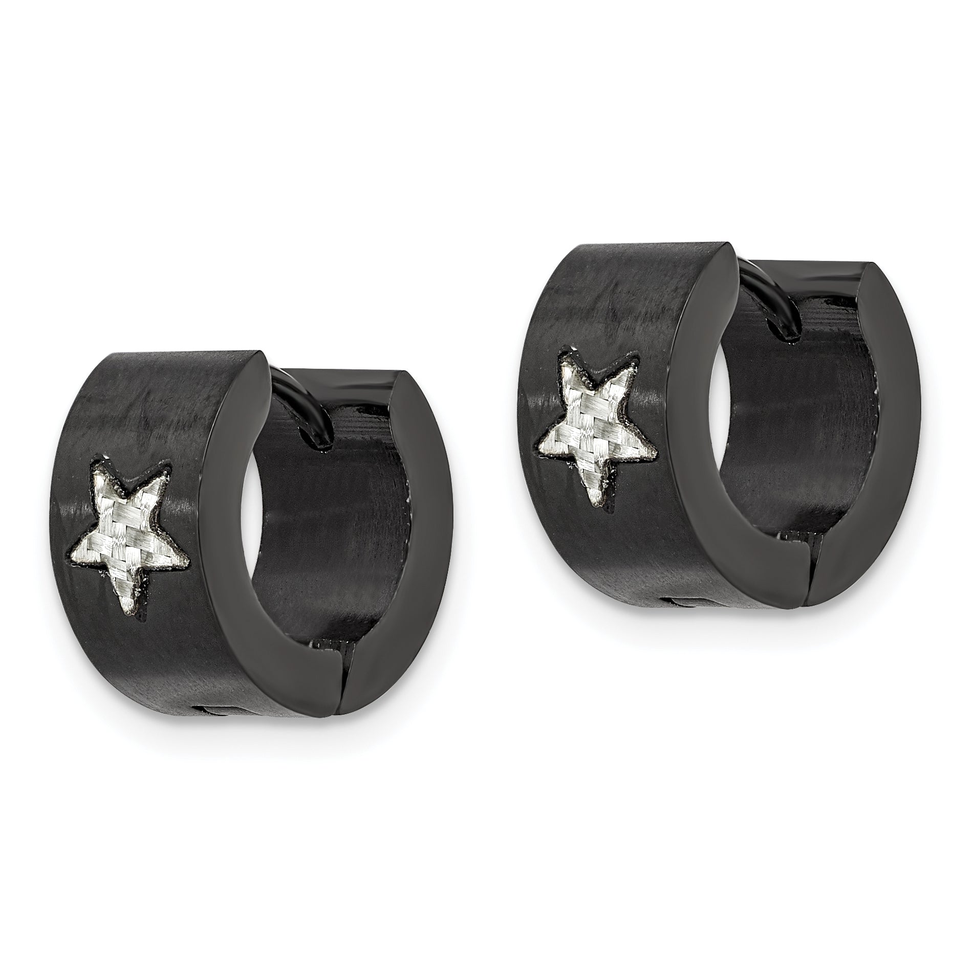 Chisel Stainless Steel Black Hoop Earrings with Grey Carbon Fiber Inlay