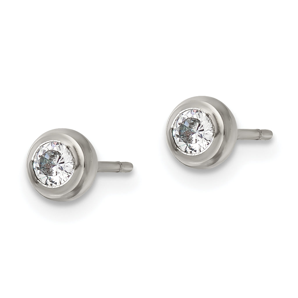 Bezel-Set CZ Stud Earrings in Stainless Steel, 3mm