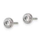 Bezel-Set CZ Stud Earrings in Stainless Steel, 3mm