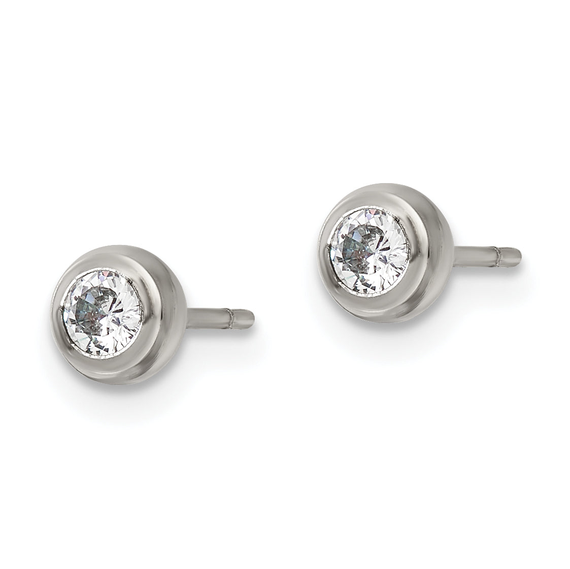 Bezel-Set CZ Stud Earrings in Stainless Steel, 3mm