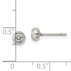 Bezel-Set CZ Stud Earrings in Stainless Steel, 3mm