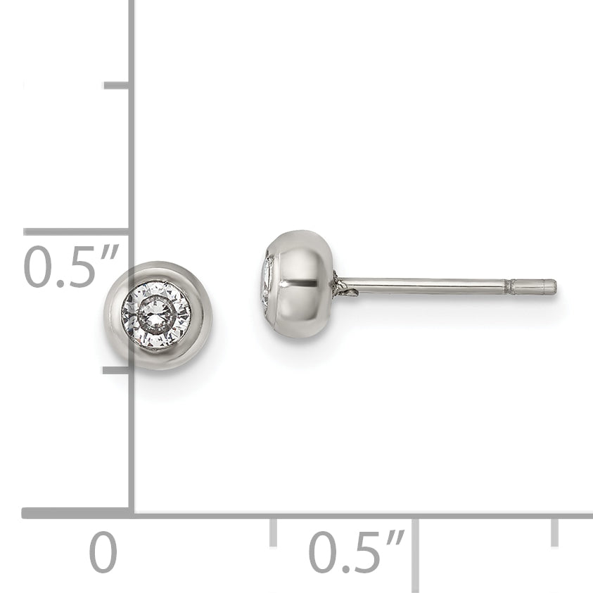 Bezel-Set CZ Stud Earrings in Stainless Steel, 3mm