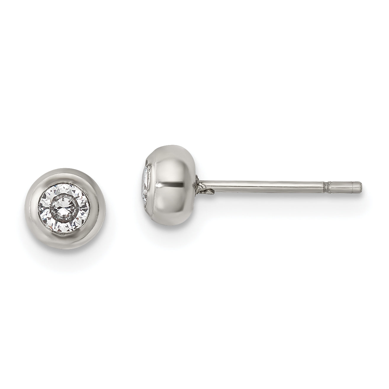 Chisel Stainless Steel Polished 3mm Bezel CZ Stud Post Earrings