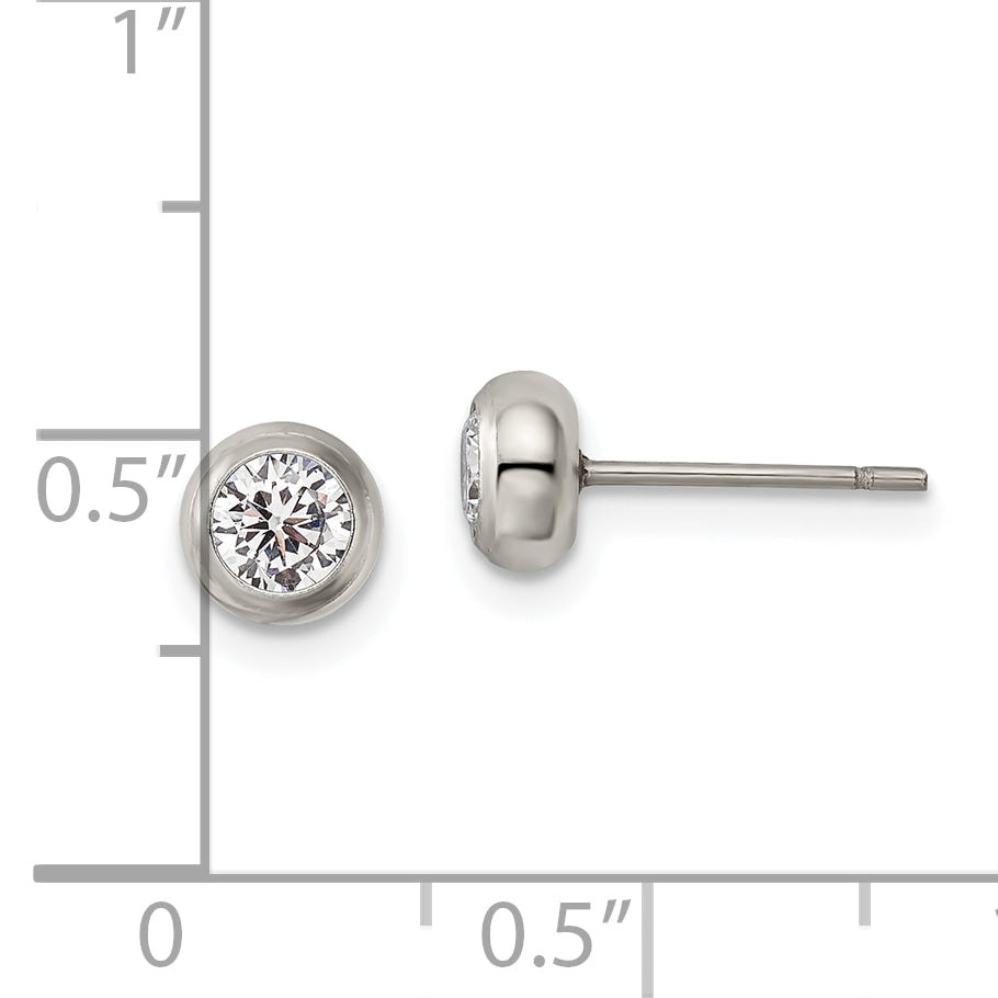 Chisel Stainless Steel Polished 4mm Bezel CZ Stud Post Earrings