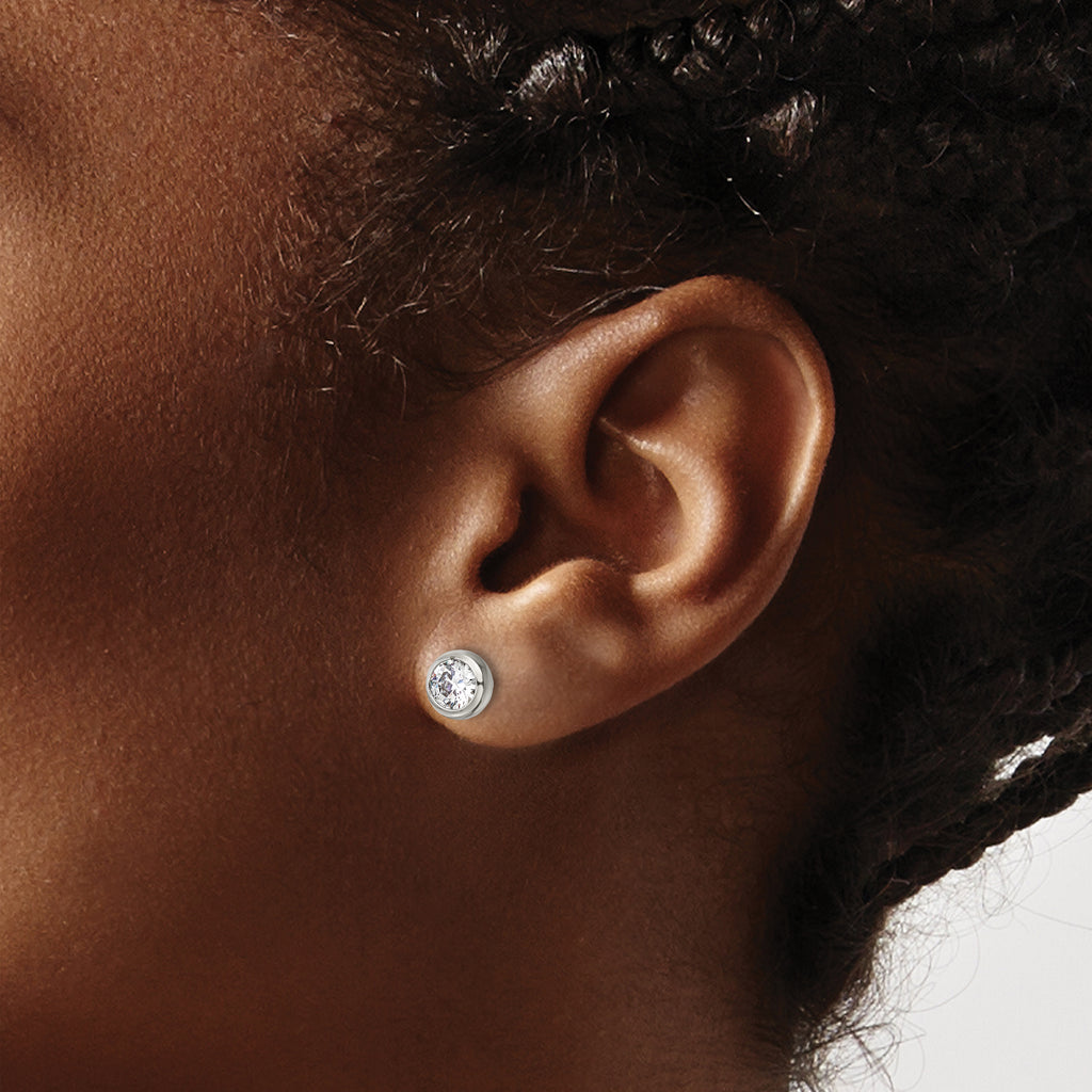 Chisel Stainless Steel Polished 5mm Bezel CZ Stud Post Earrings