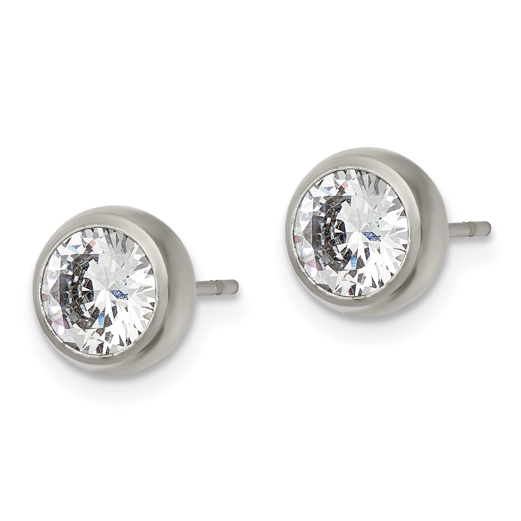 Bezel-Set CZ Stud Earrings in Stainless Steel, 6mm