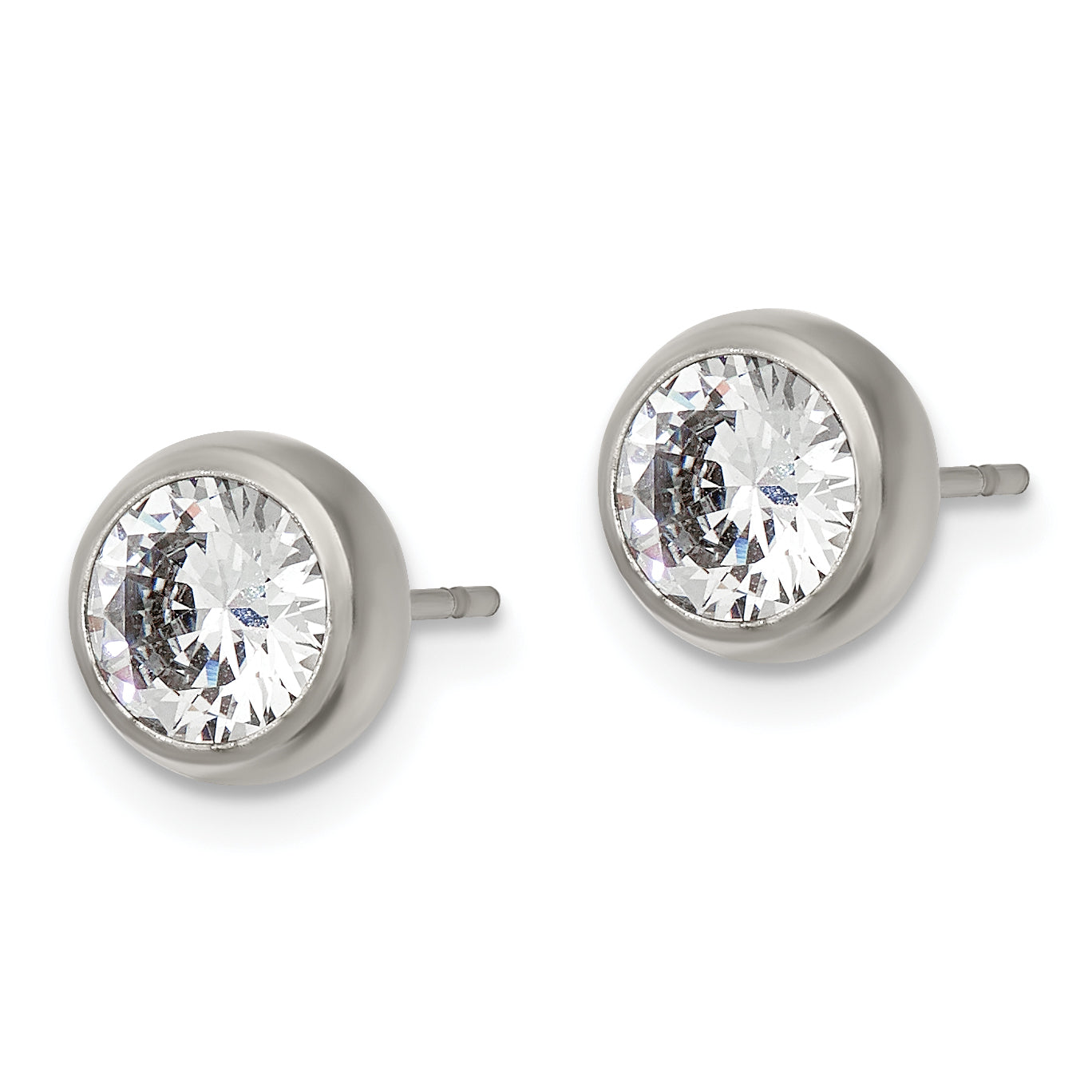 Bezel-Set CZ Stud Earrings in Stainless Steel, 6mm