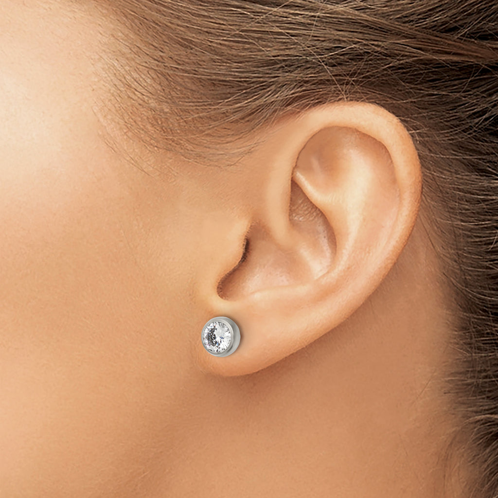 Bezel-Set CZ Stud Earrings in Stainless Steel, 6mm
