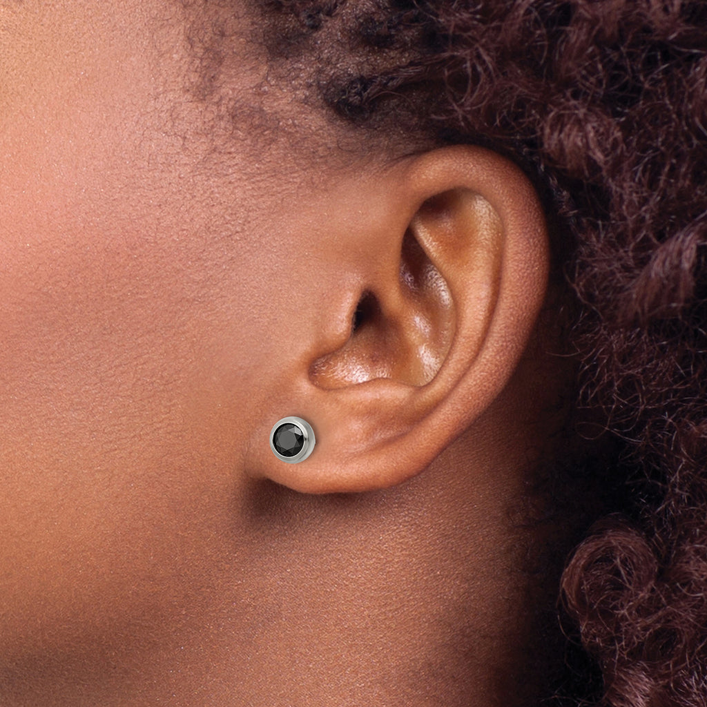 Chisel Stainless Steel Polished 5mm Bezel Black CZ Stud Post Earrings