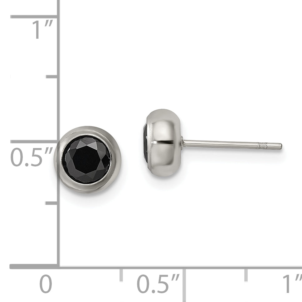Chisel Stainless Steel Polished 5mm Bezel Black CZ Stud Post Earrings