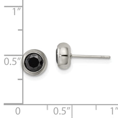 Chisel Stainless Steel Polished 5mm Bezel Black CZ Stud Post Earrings