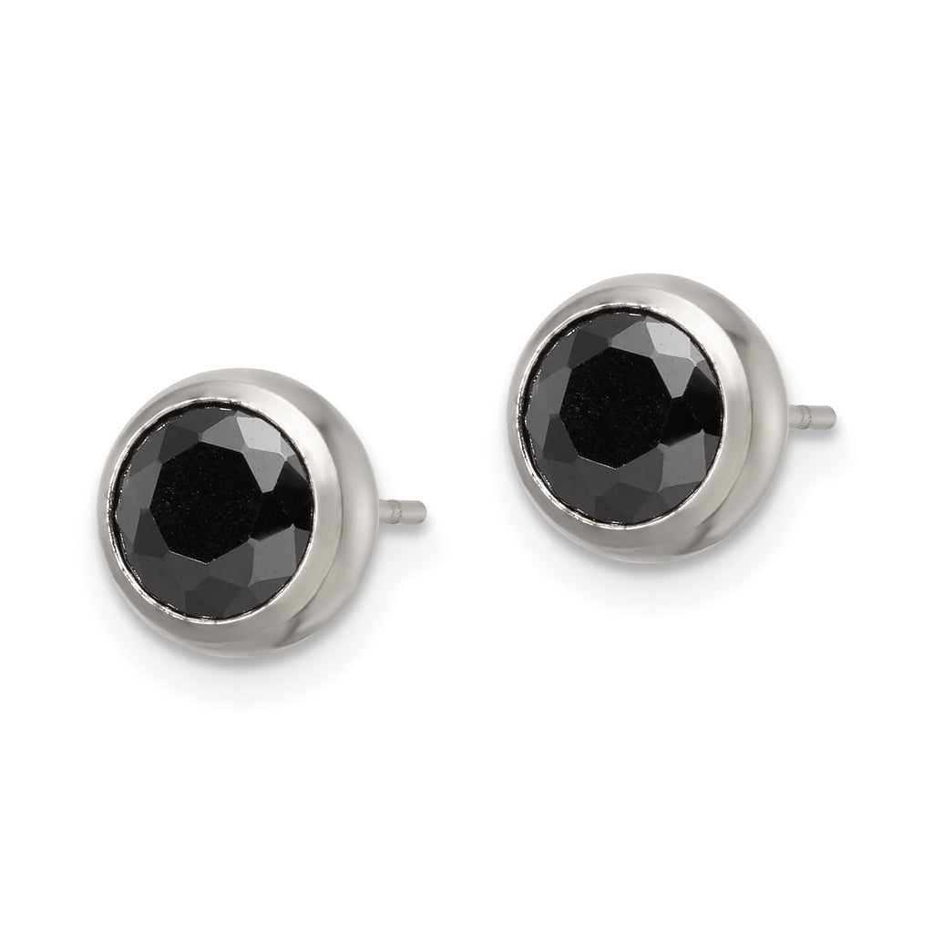 Black CZ Bezel Stud Earrings in Stainless Steel, 6mm