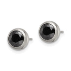 Black CZ Bezel Stud Earrings in Stainless Steel, 6mm