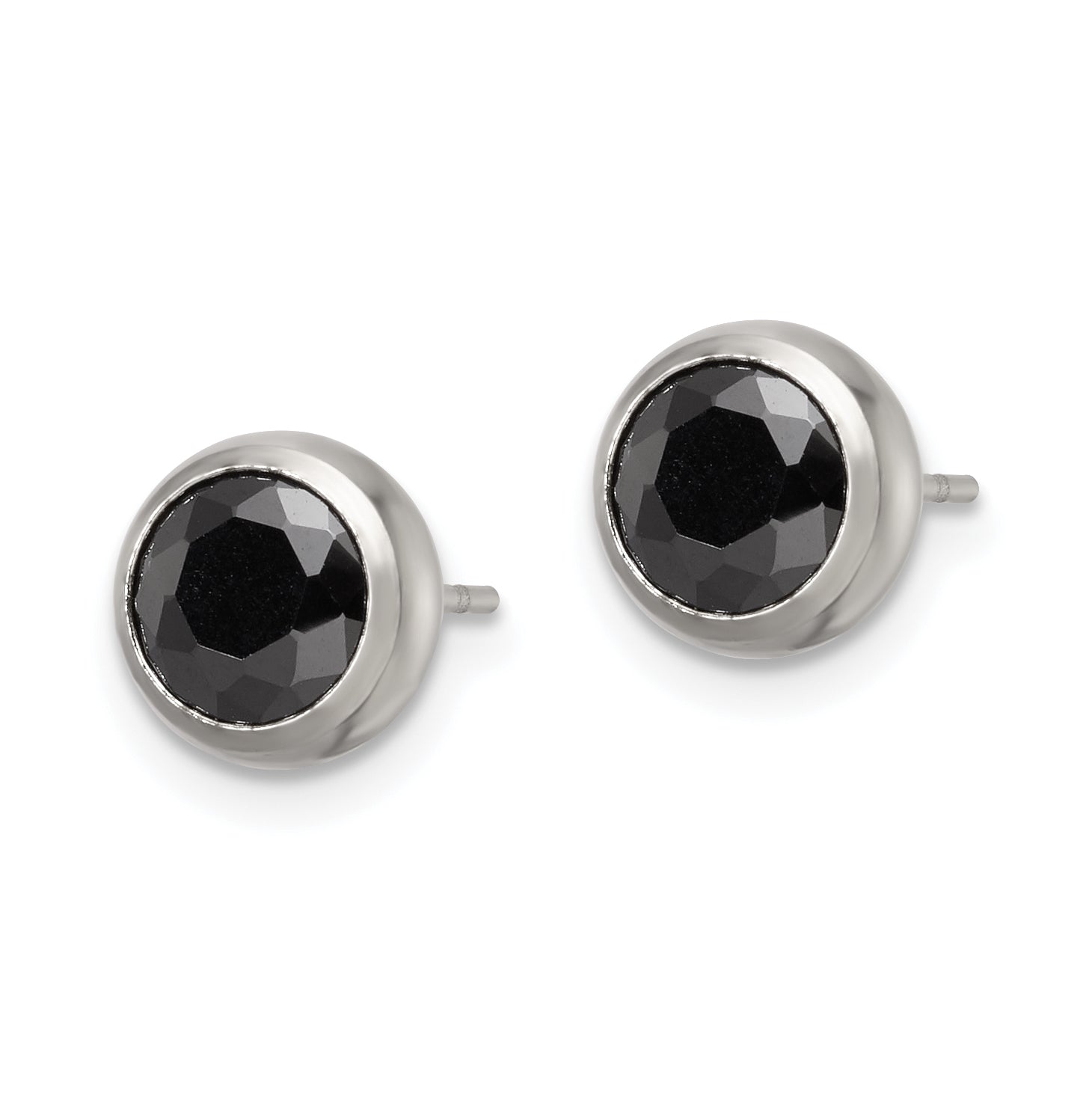 Black CZ Bezel Stud Earrings in Stainless Steel, 6mm
