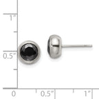 Black CZ Bezel Stud Earrings in Stainless Steel, 6mm