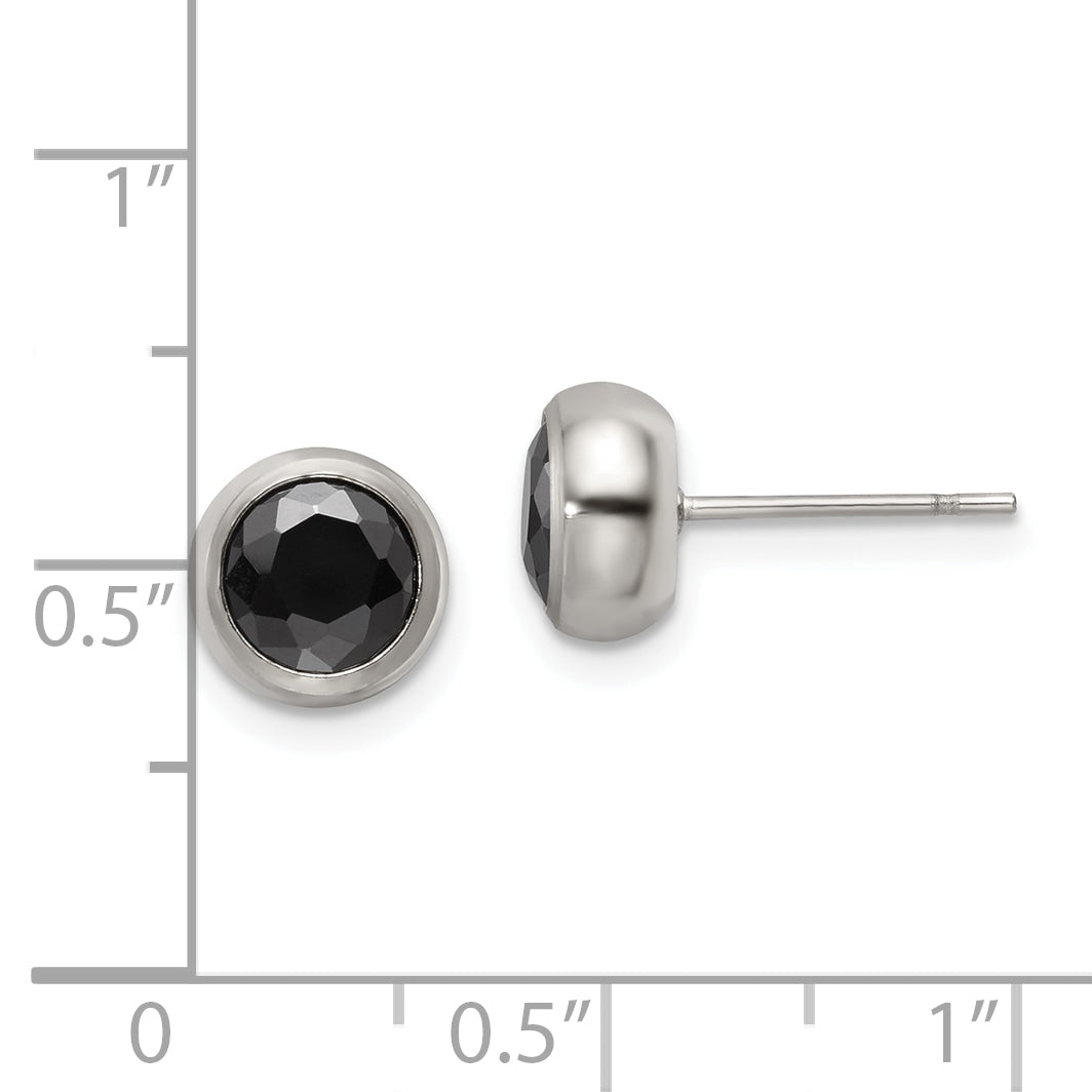 Black CZ Bezel Stud Earrings in Stainless Steel, 6mm
