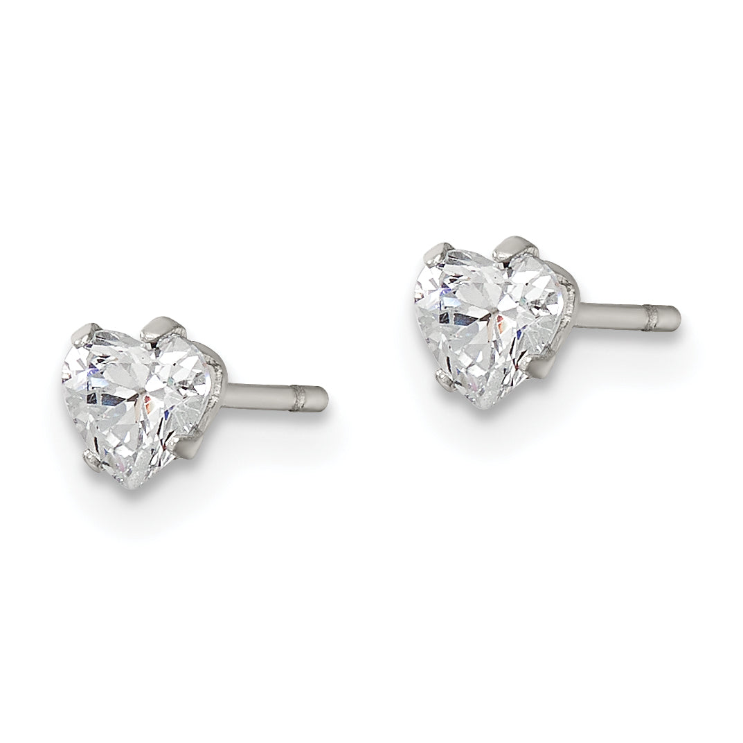 Heart CZ Stud Earrings in Stainless Steel