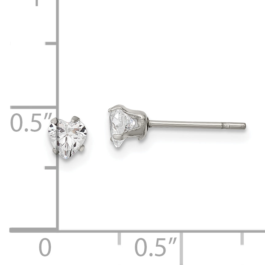 Heart CZ Stud Earrings in Stainless Steel