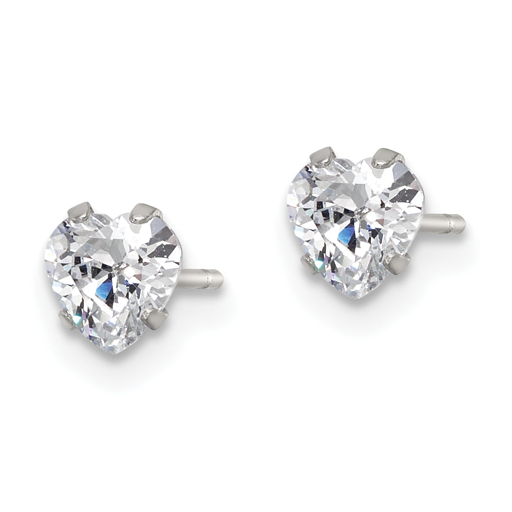 Heart CZ Stud Earrings in Stainless Steel, 5mm