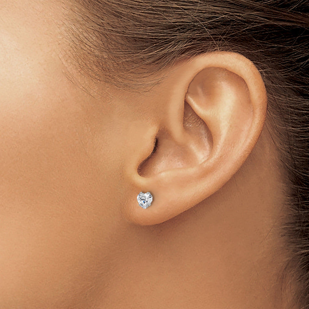 Heart CZ Stud Earrings in Stainless Steel, 5mm